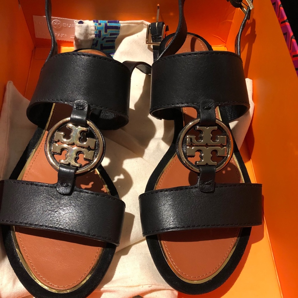 TORY BURCH METAL MILLER TWO BAND LEATHER SANDAL